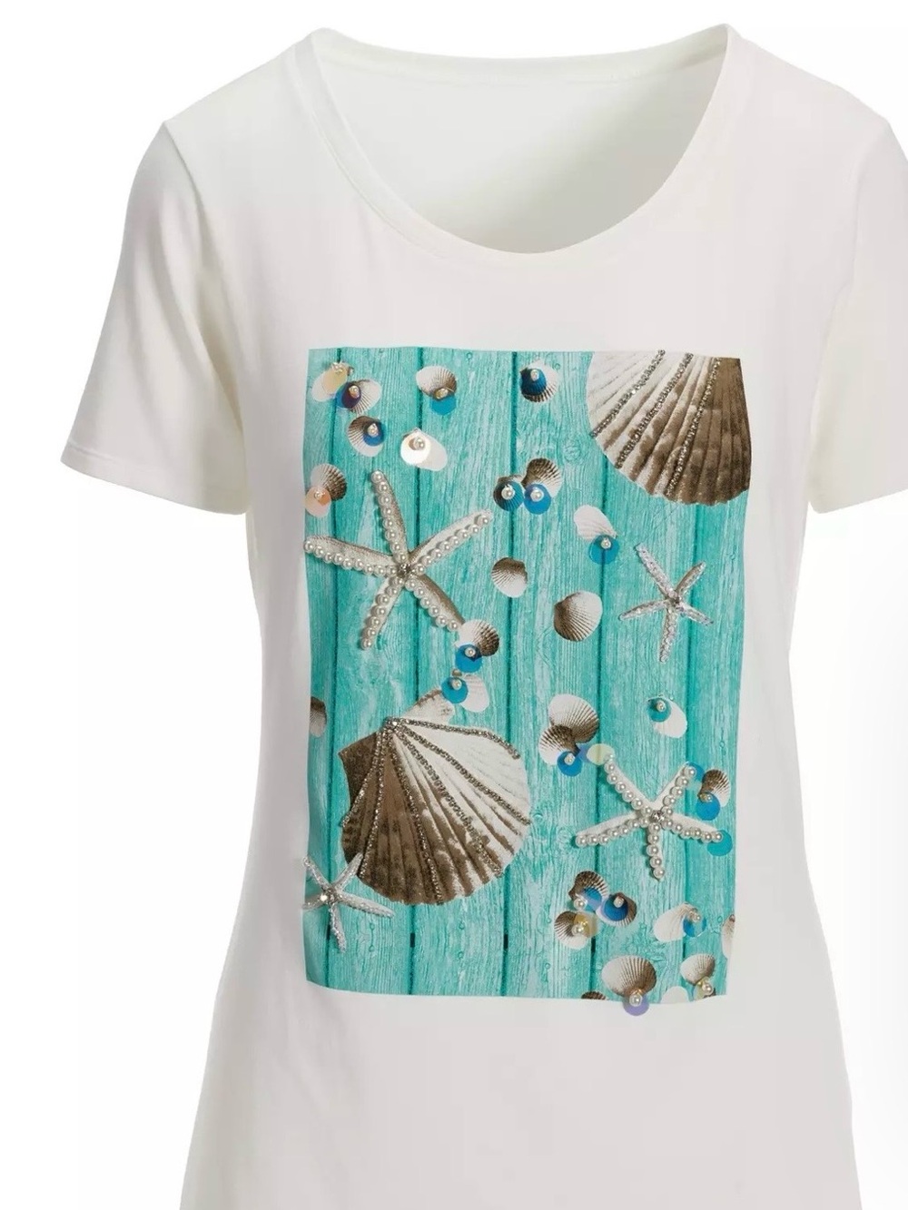 Boston Proper SeaLife Embellished T-Shirt - Picture 2 of 5